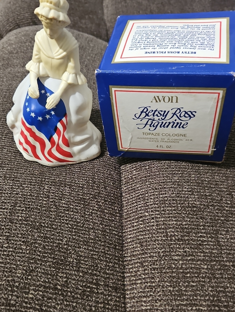 Avon Matte Cream Betsy Ross Figurine with Red, White & Blue Flag